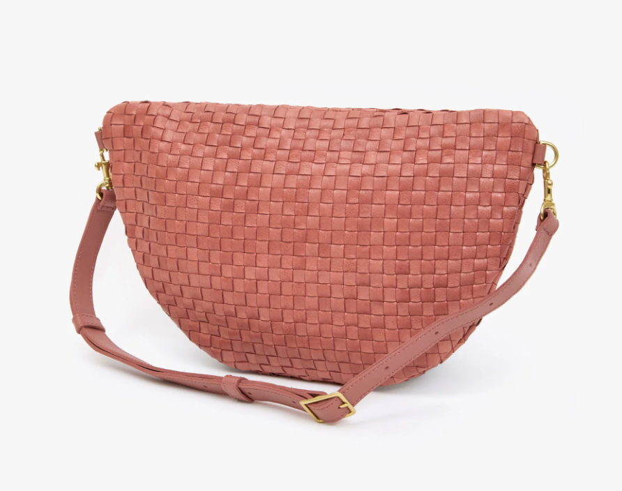 Clare V. Grande Fanny in Rose Clay Woven Checker