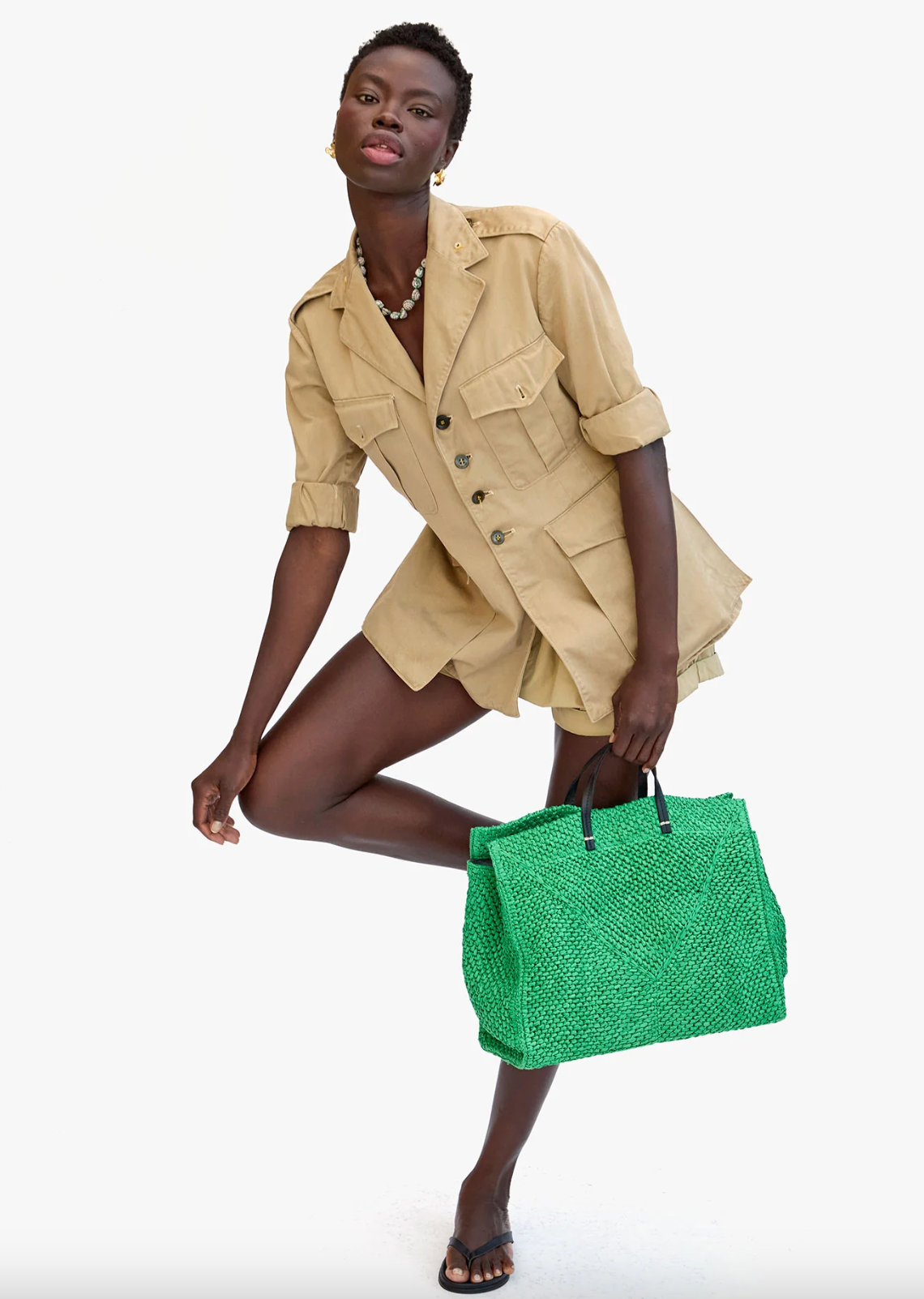 Clare V. Summer Simple Tote in Green Apple Raffia