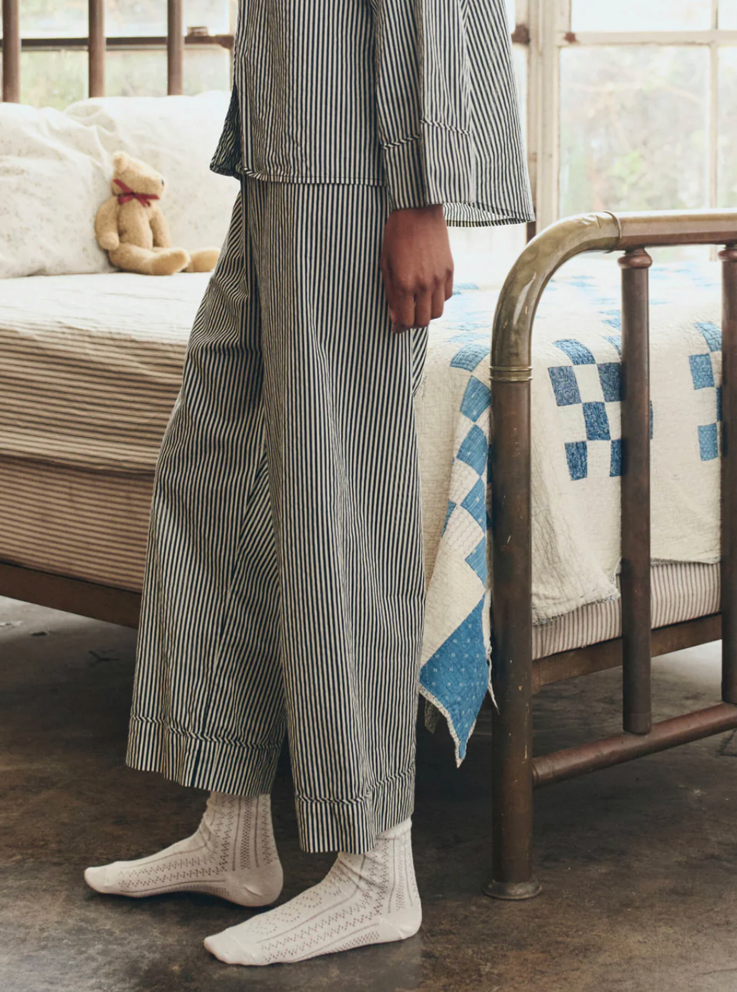 The Great. The Easy Sleep Pant. in Black and Cream Crew Stripe