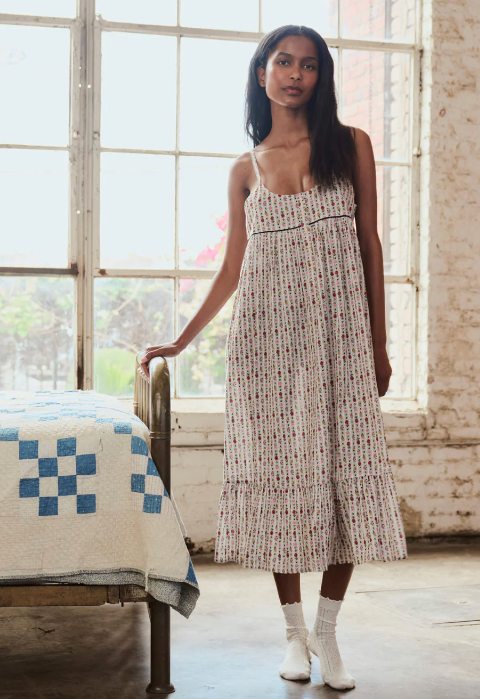 The Great. Ruffle Tank Night Dress in Ribbon Floral