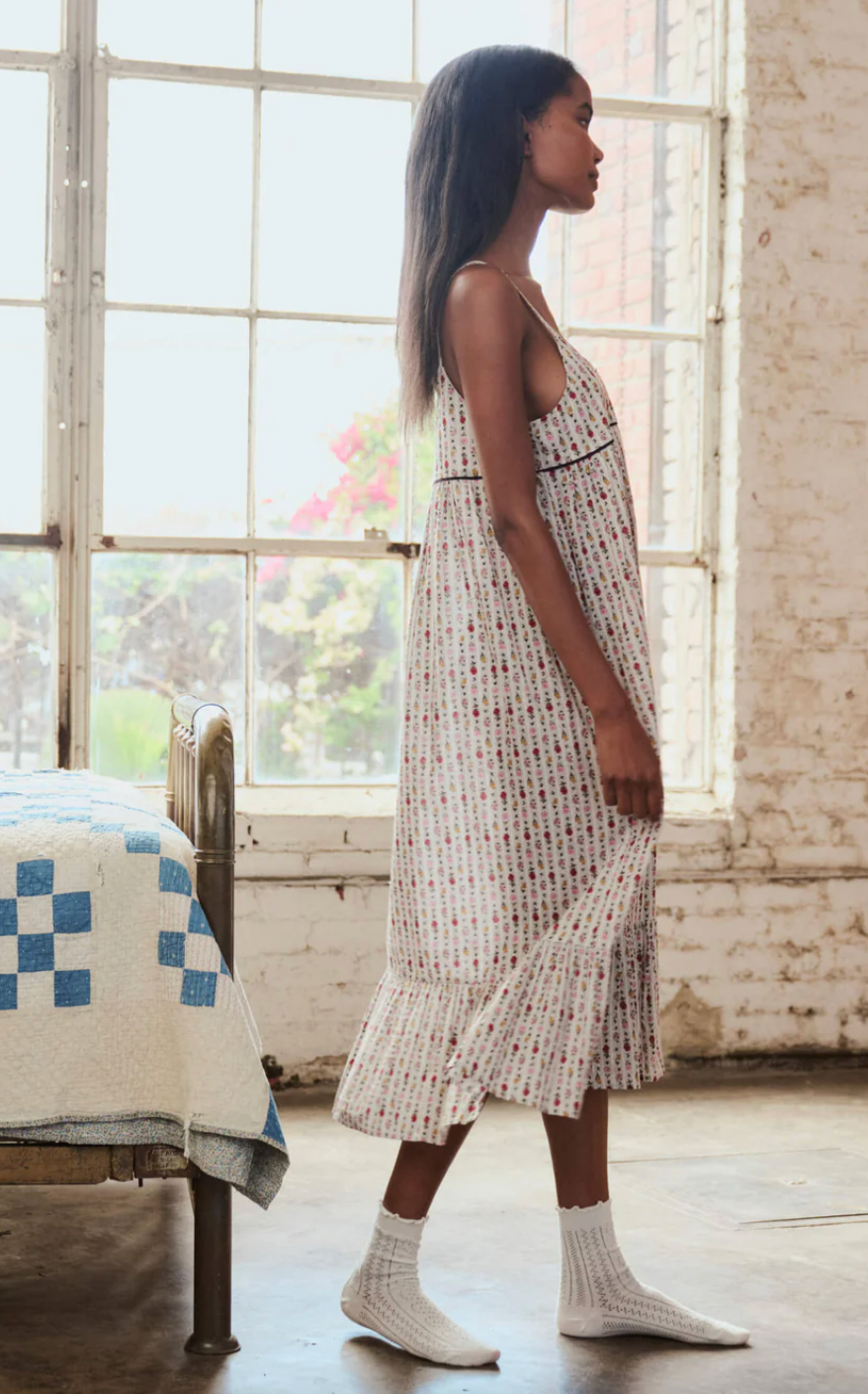 The Great. Ruffle Tank Night Dress in Ribbon Floral