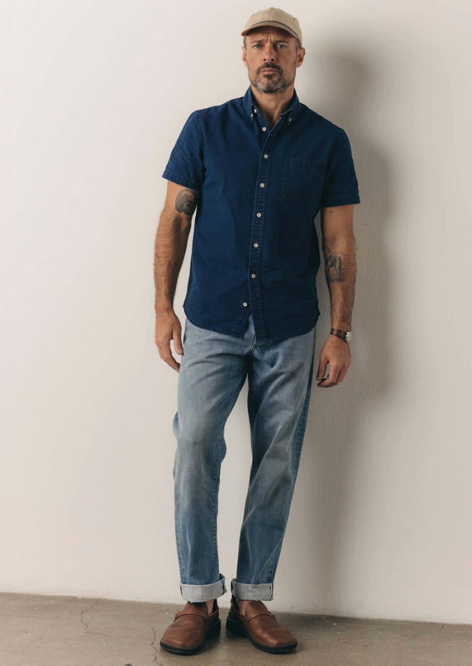 Taylor Stitch- The Short Sleeve Jack in Rinsed Indigo Oxford