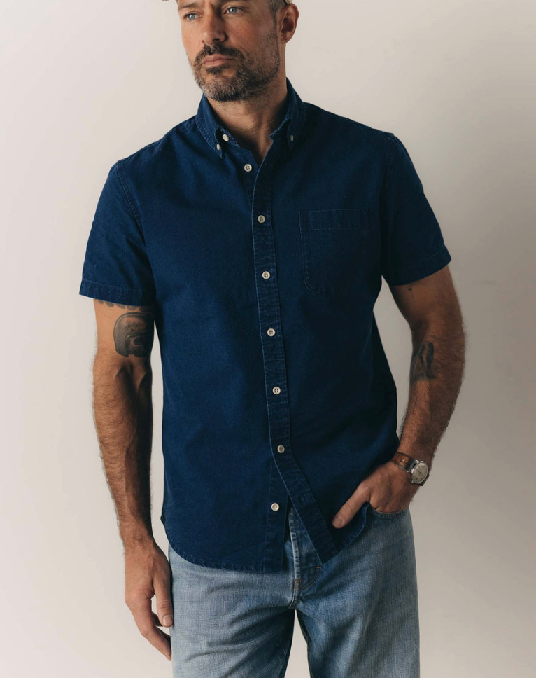 Taylor Stitch- The Short Sleeve Jack in Rinsed Indigo Oxford