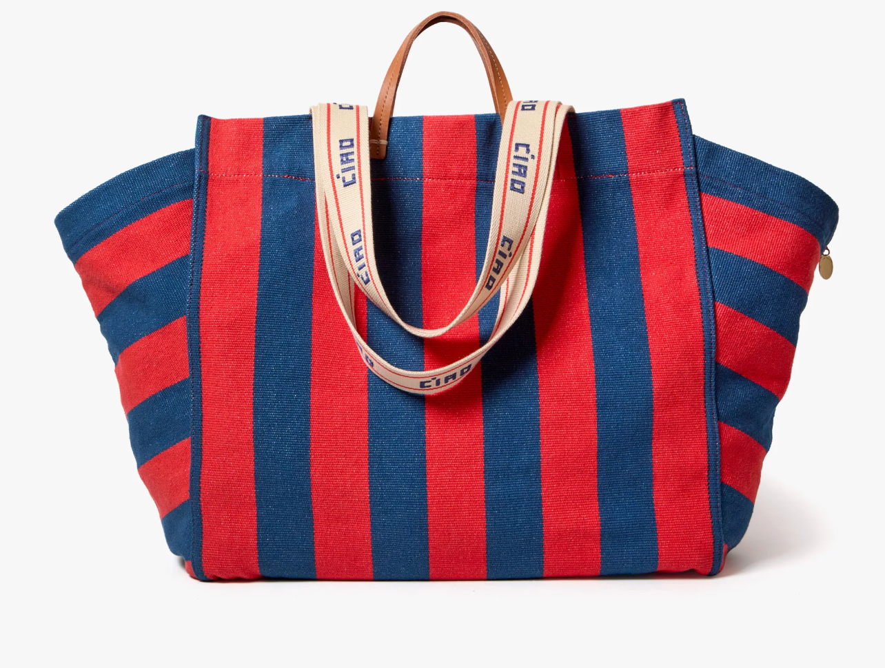 Clare V. La Cote Tote Canvas Stripe in Poppy/ French Blue