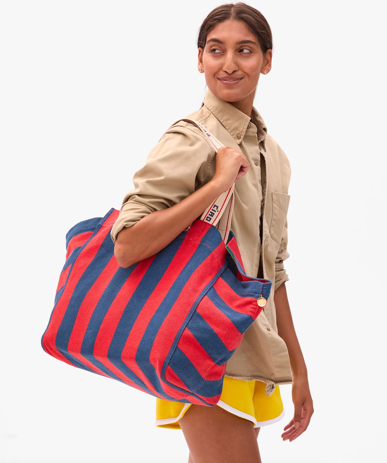 Clare V. La Cote Tote Canvas Stripe in Poppy/ French Blue