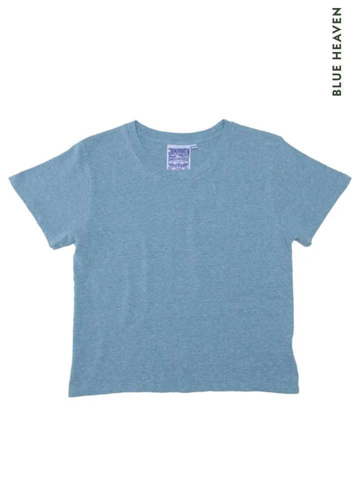 Jungmaven- Heathered Cropped Lorel Tee in Blue Heaven