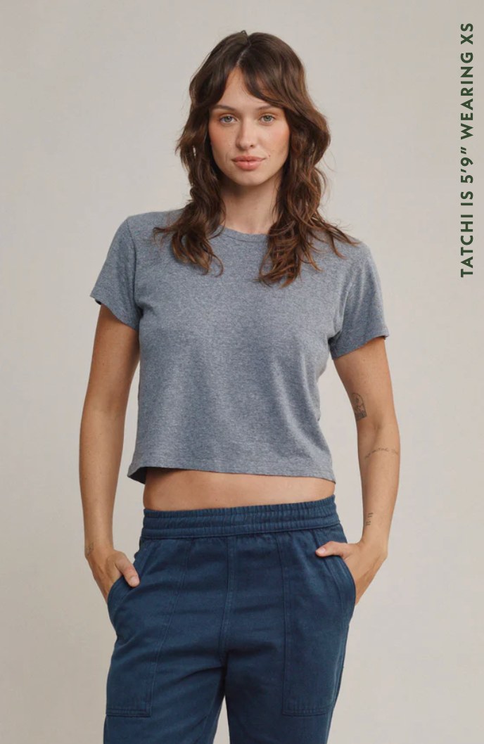Jungmaven- Heathered Cropped Lorel Tee in Blue Heaven
