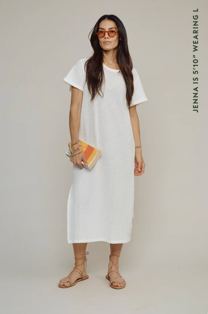 Jungmaven- Mesh Sydney Dress in Washed White