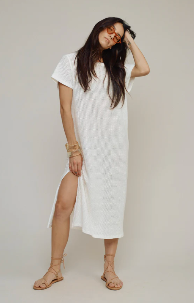 Jungmaven- Mesh Sydney Dress in Washed White