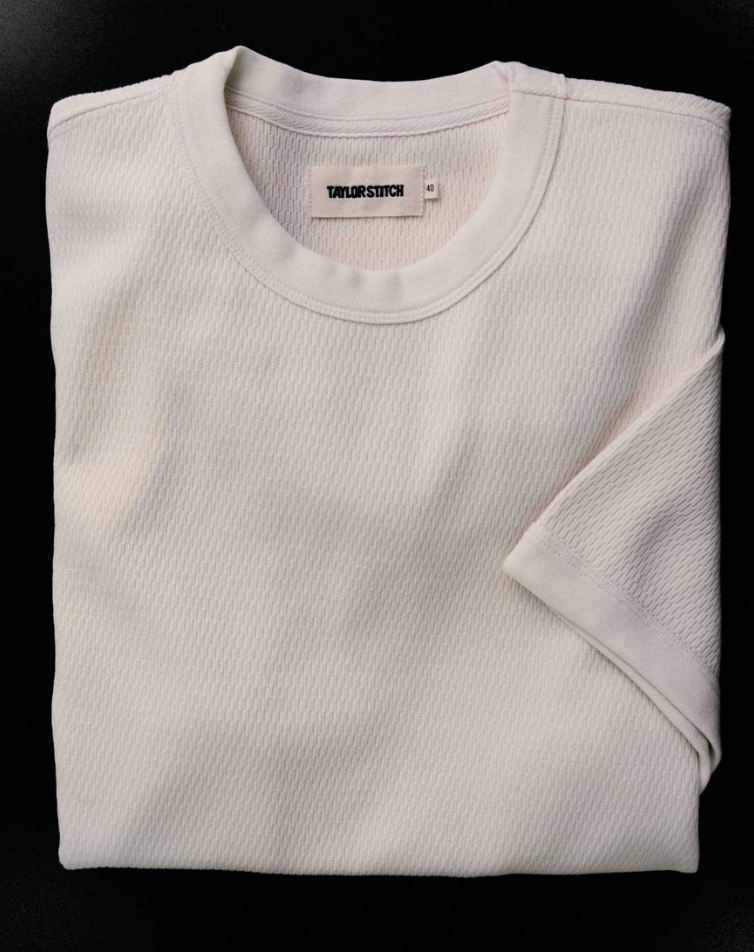 Taylor Stitch-The Organic Cotton Short Sleeve Crew in Vintage White Waffle