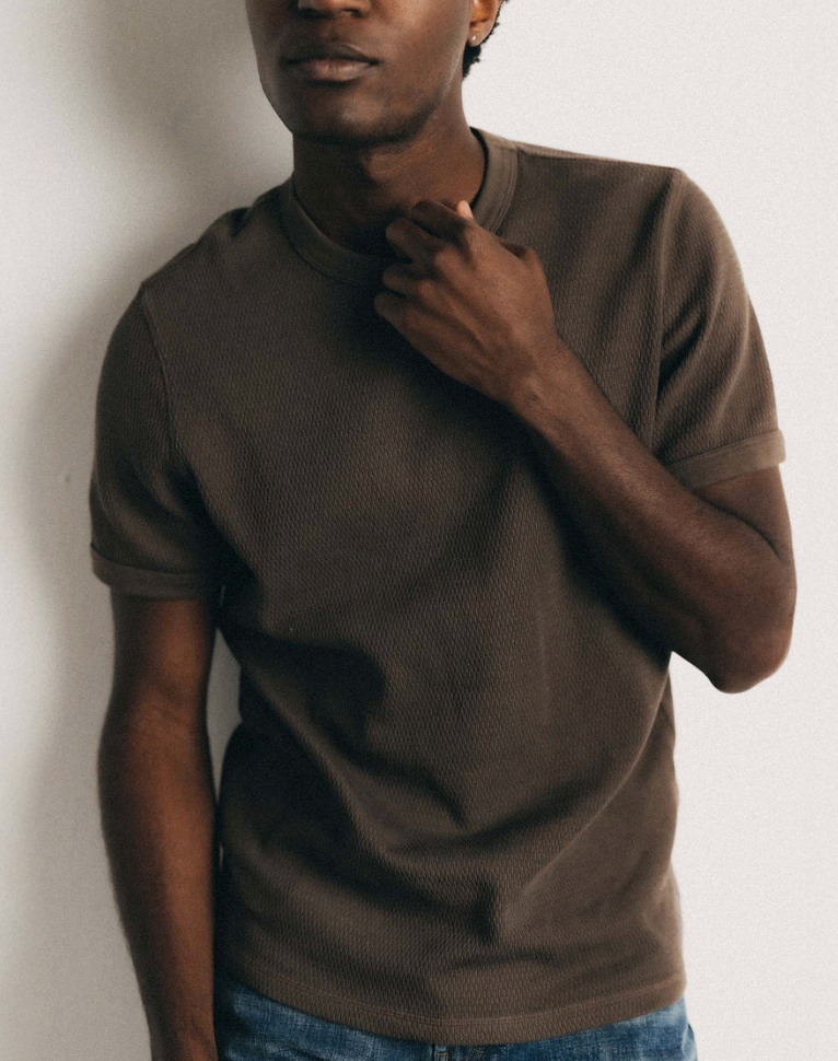 Taylor Stitch- The Organic Cotton Short Sleeve Crew in Fatigue Olive Waffle