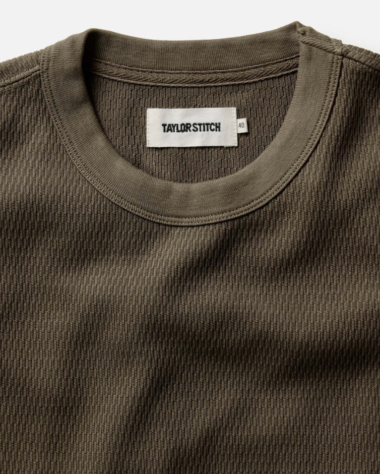 Taylor Stitch- The Organic Cotton Short Sleeve Crew in Fatigue Olive Waffle