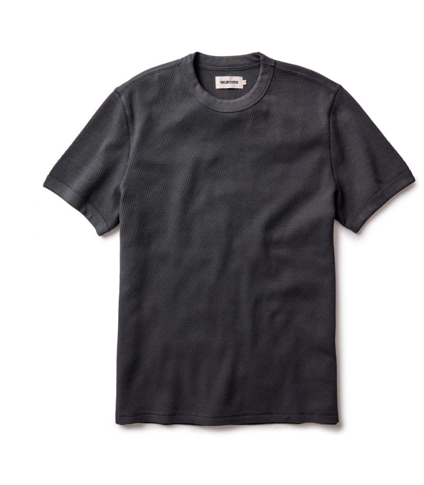 Taylor Stitch- The Organic Cotton Short Sleeve Crew in Faded Black Waffle