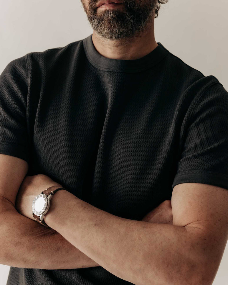 Taylor Stitch- The Organic Cotton Short Sleeve Crew in Faded Black Waffle