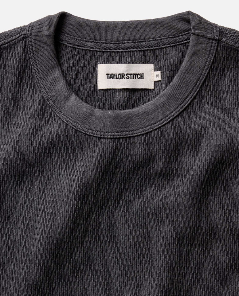 Taylor Stitch- The Organic Cotton Short Sleeve Crew in Faded Black Waffle