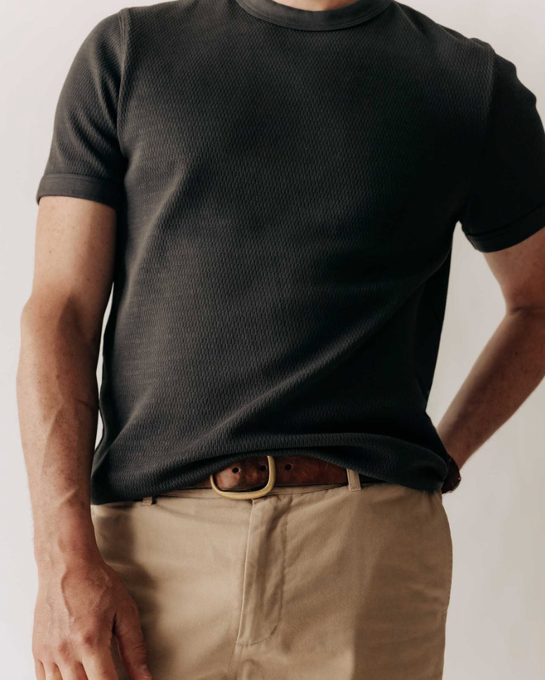 Taylor Stitch- The Organic Cotton Short Sleeve Crew in Faded Black Waffle