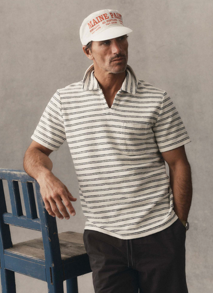 Taylor Stitch- The Meridian Polo in Marine Stripe