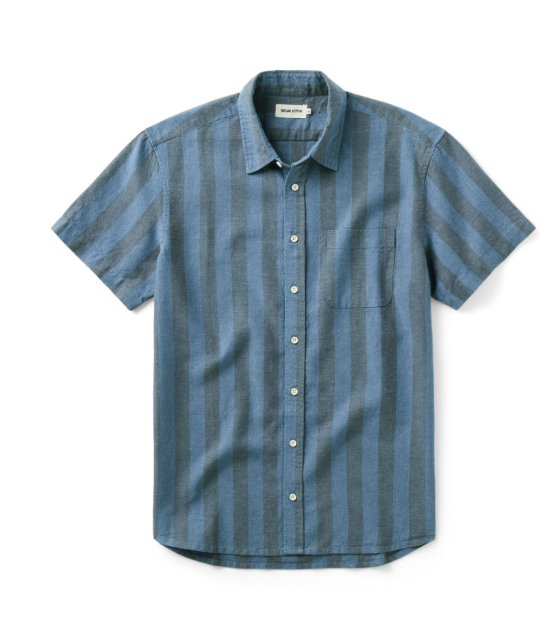 Taylor Stitch- The Short Sleeve California in Blue Stripe Hemp