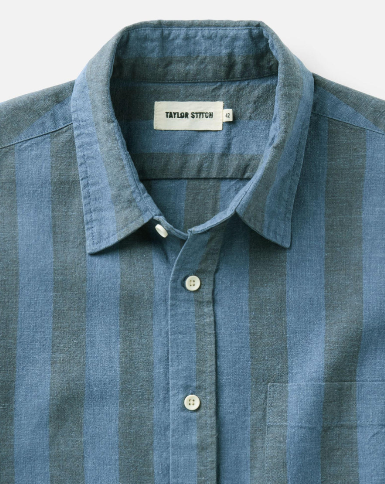 Taylor Stitch- The Short Sleeve California in Blue Stripe Hemp