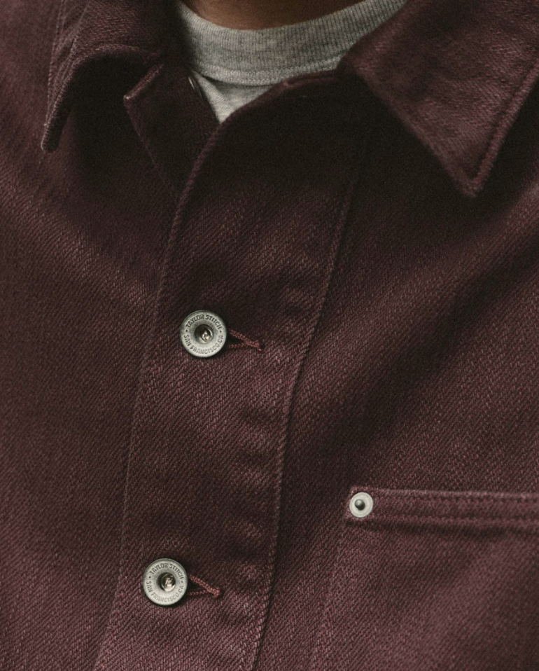 Taylor Stitch- The Milton Overshirt in Burgundy Slub Denim