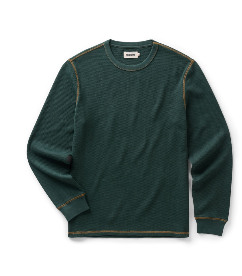 Taylor Stitch-The Organic Cotton Crew in Dark Forest Waffle
