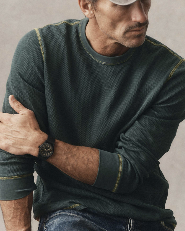 Taylor Stitch-The Organic Cotton Crew in Dark Forest Waffle