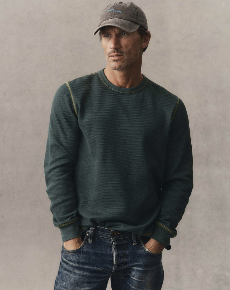 Taylor Stitch-The Organic Cotton Crew in Dark Forest Waffle