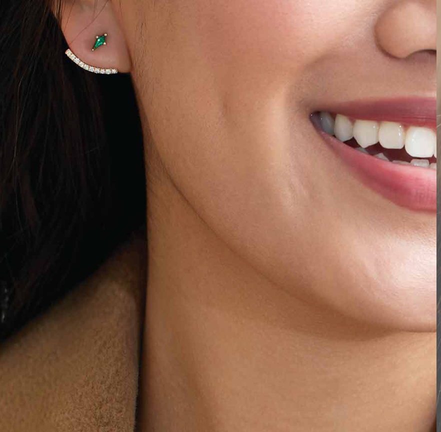 Kite Shaped Emerald Stud Earrings