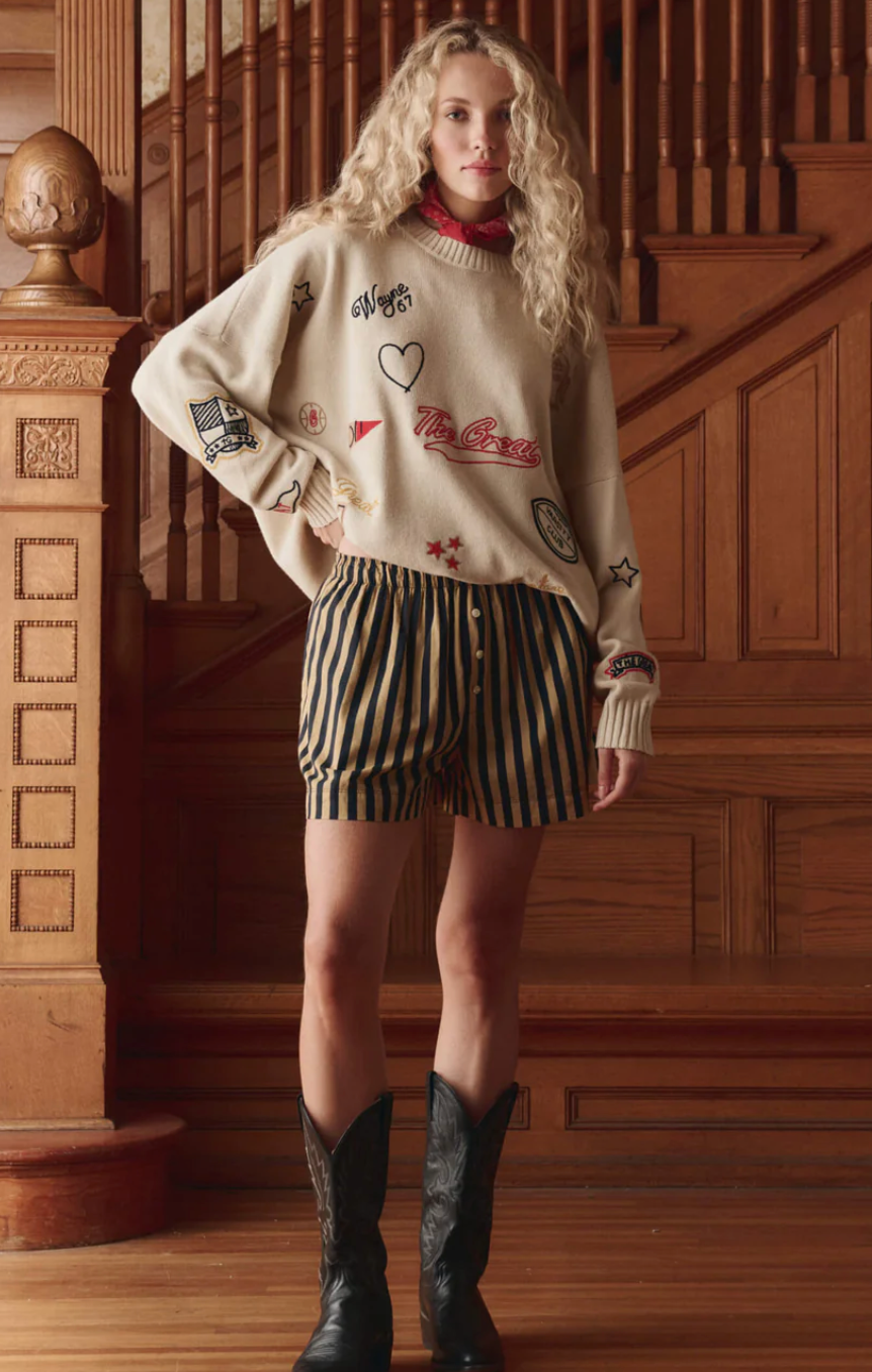 The Great. The Embroidered Pullover in Cream