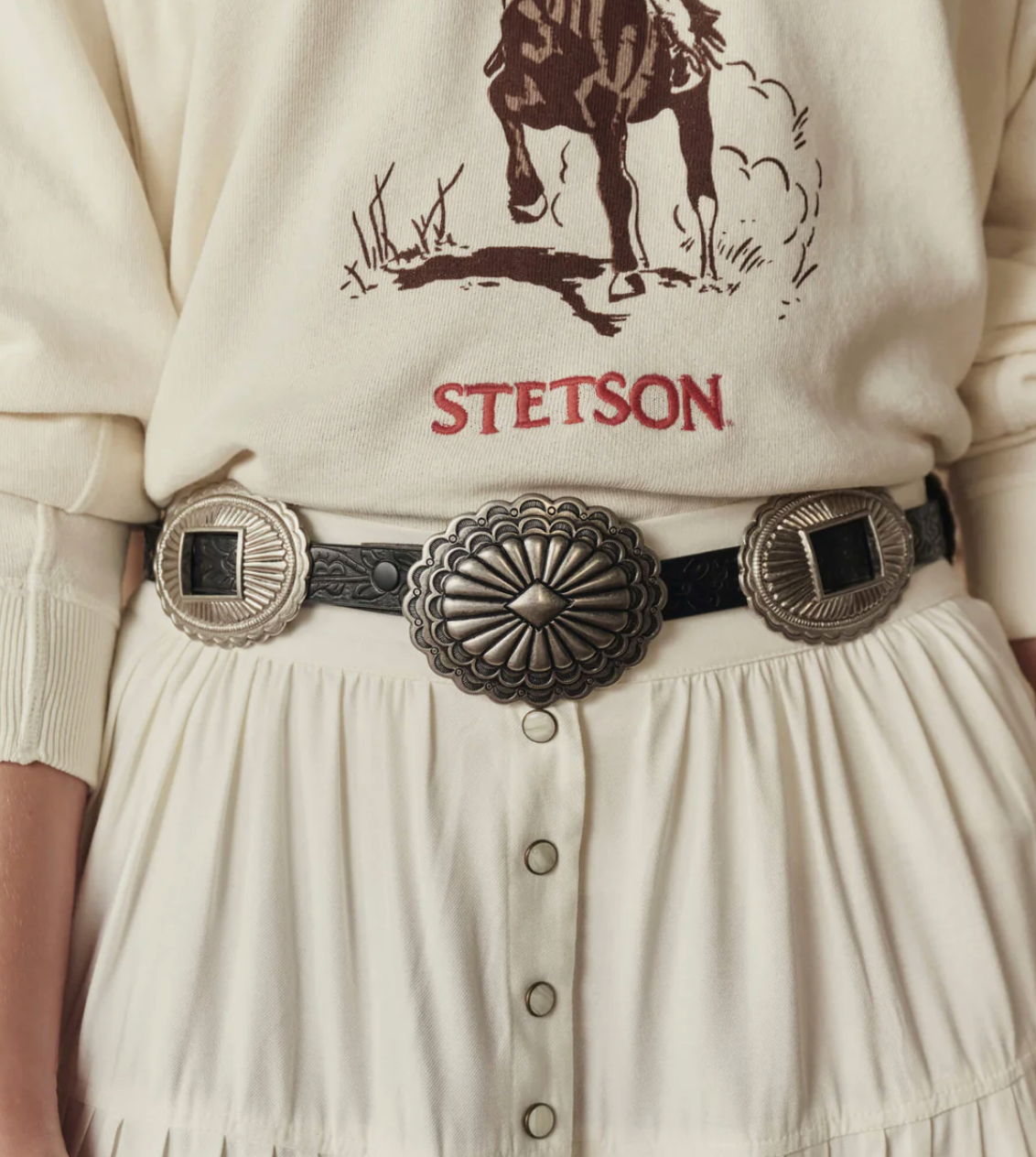 The Great. THE TOOLED LEATHER CONCHO BELT