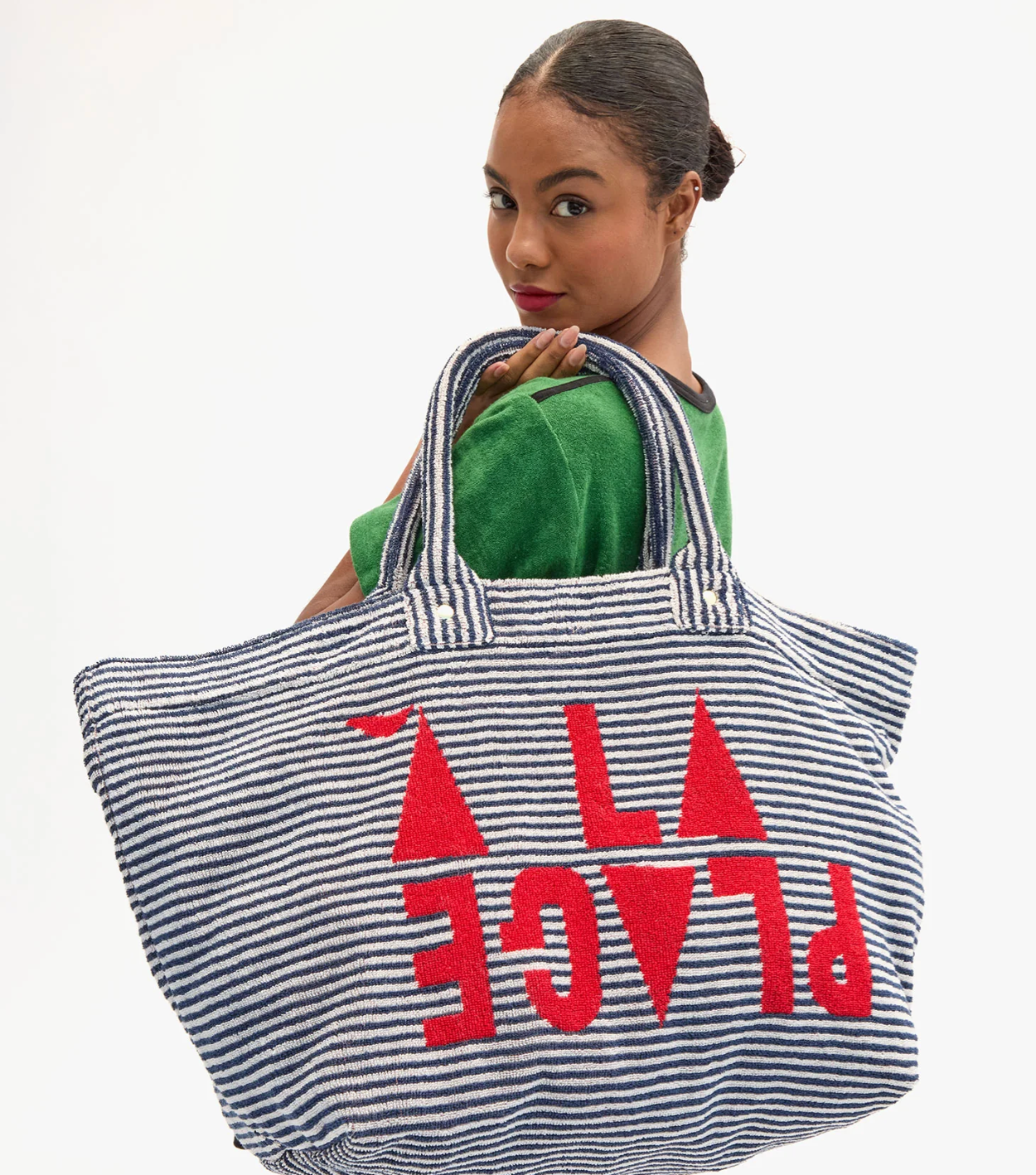 Clare V. La Cote Tote - Terry Stripe A La Plage in Deep Dive/ Cream