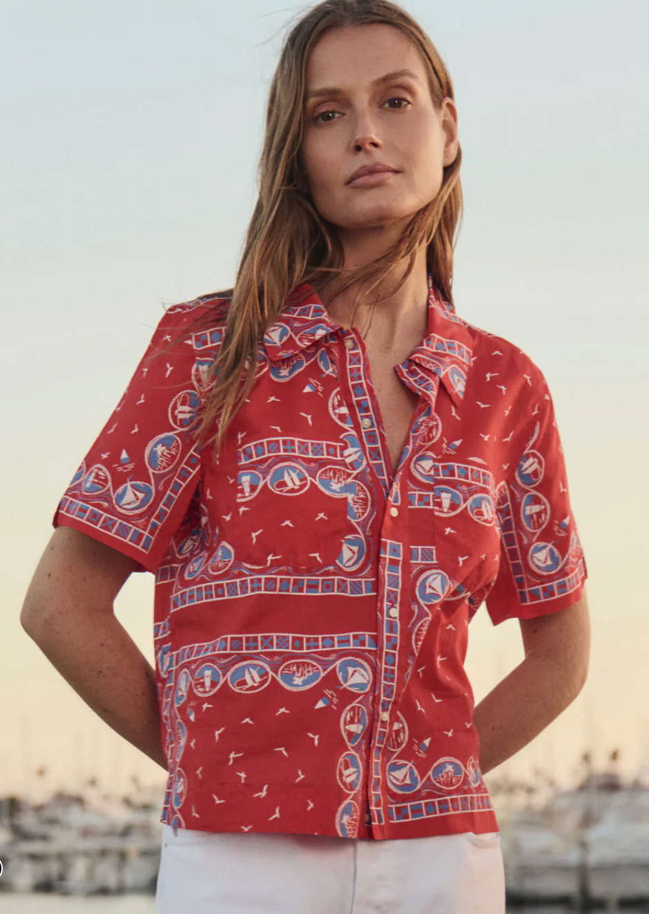 The Great. The Postcard Shirt in Red Sailboat Bandana