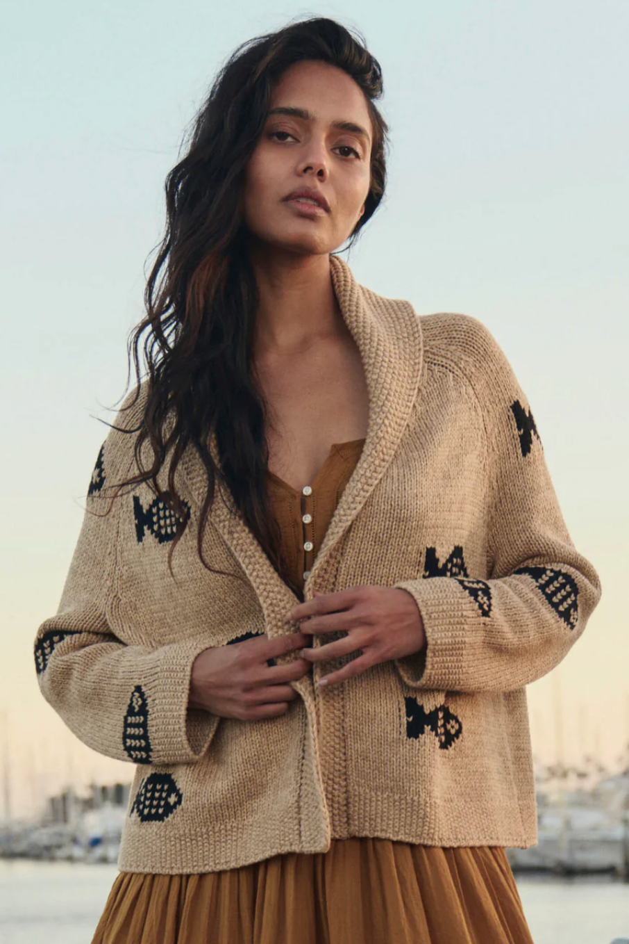 The Great. The Swimming Fish Lodge Cardigan in Natural