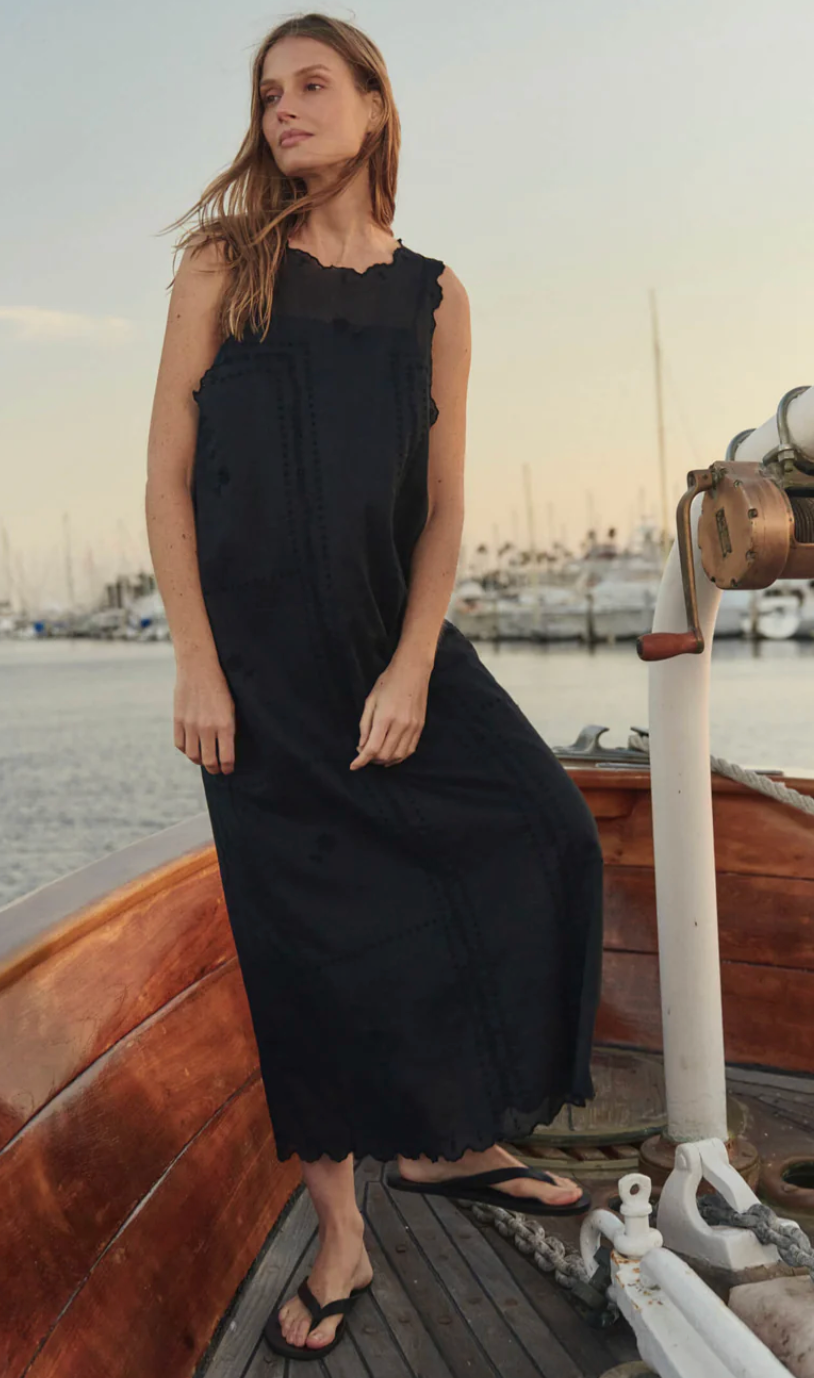 The Great. The Eyelet Shift Dress in Black