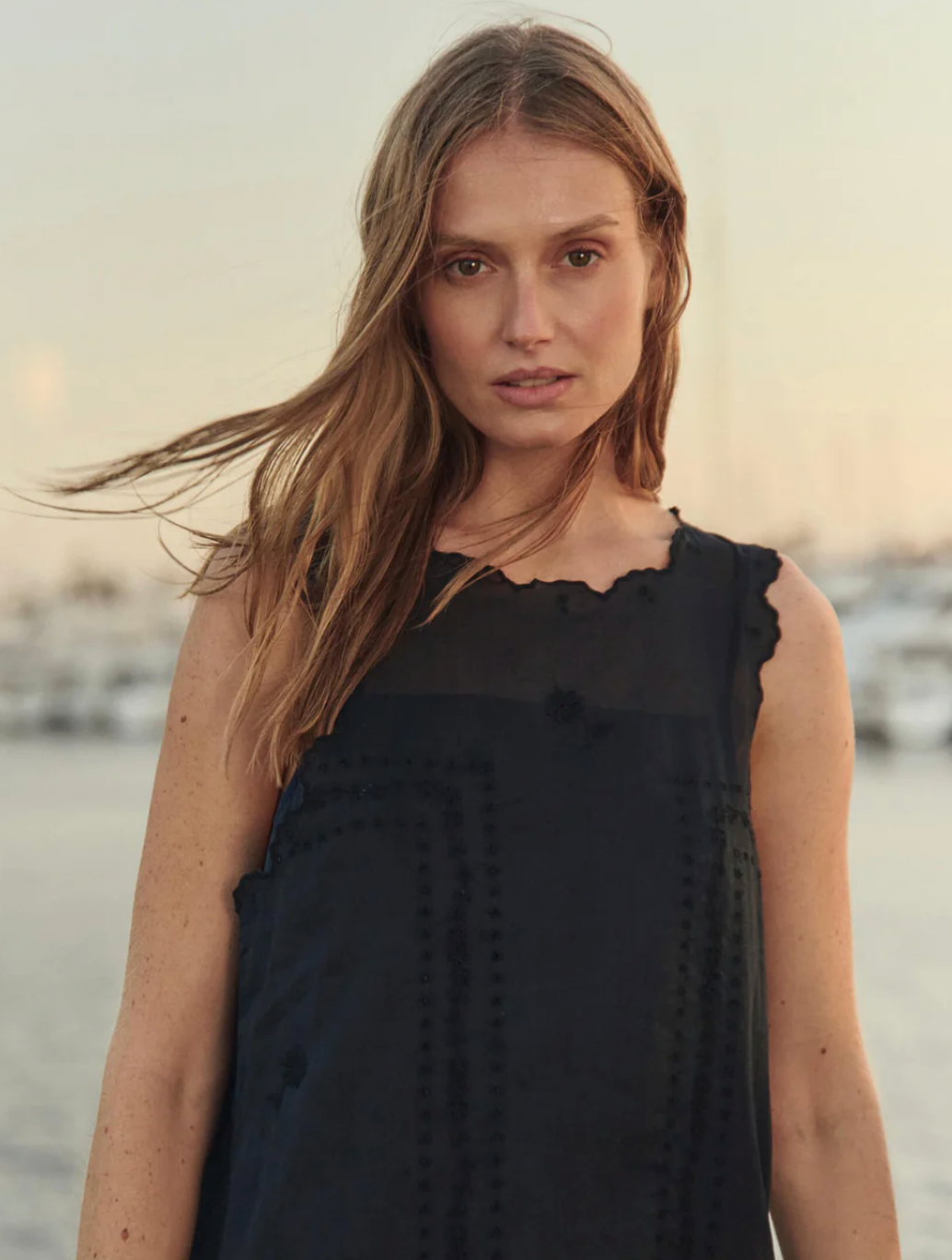 The Great. The Eyelet Shift Dress in Black