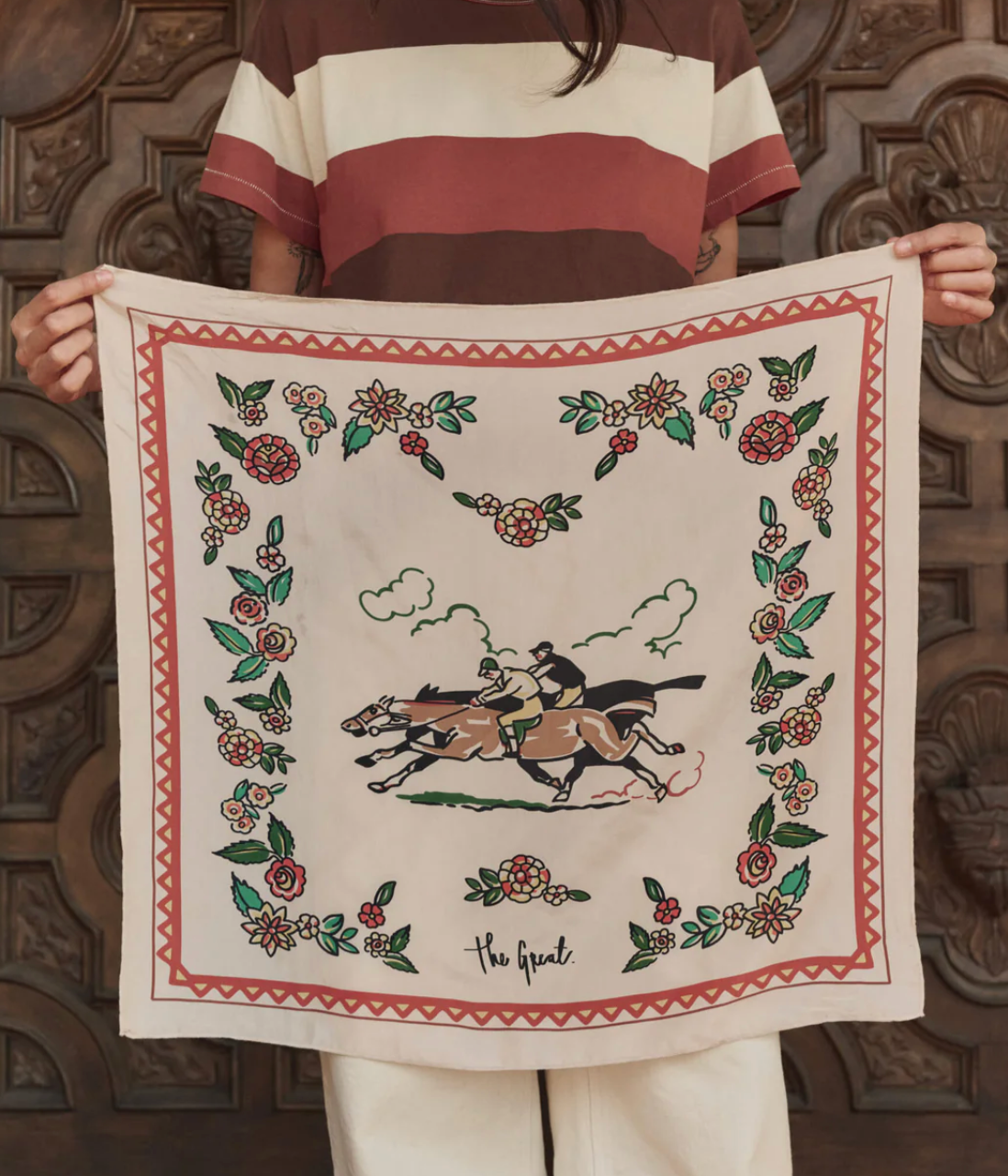 The Great. The Derby Silk Bandana in Cream