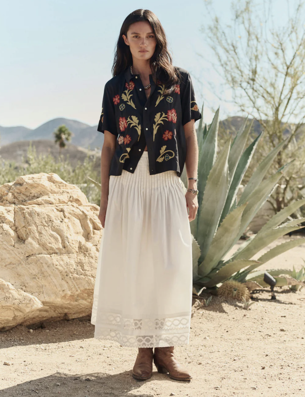 The Great. The Embroidered Paloma Top in Black