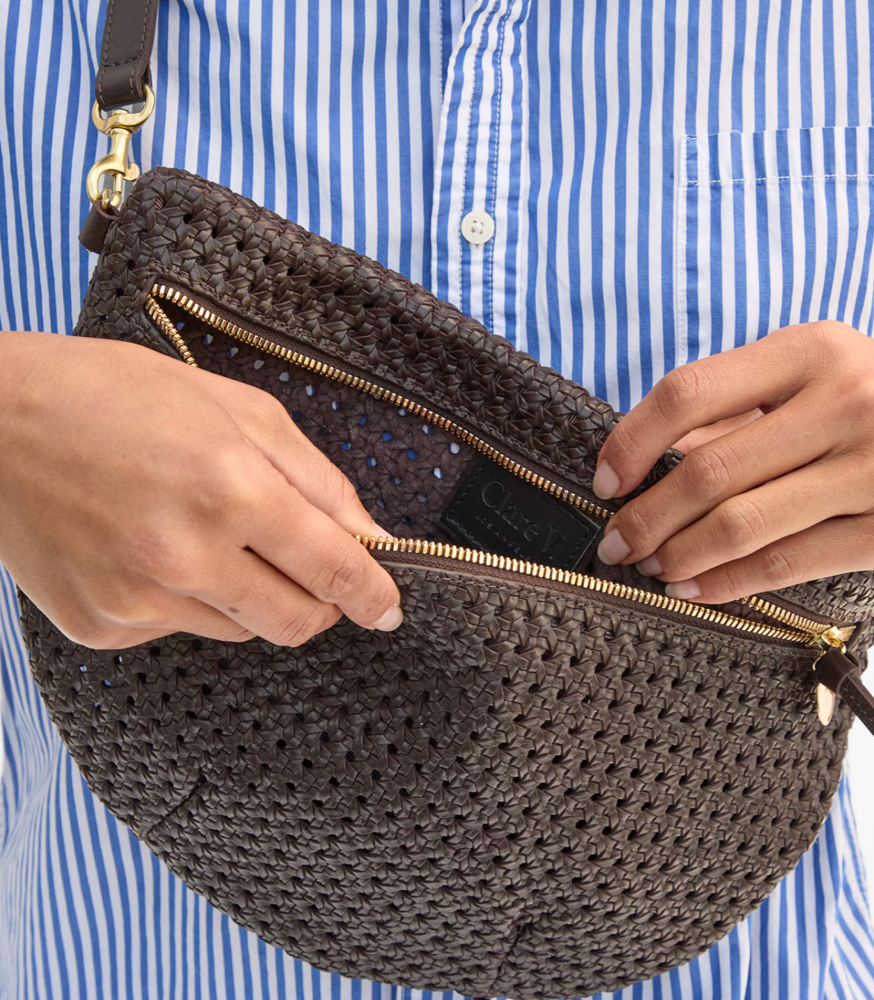 Clare V. Grande Fanny in Chocolate Rattan