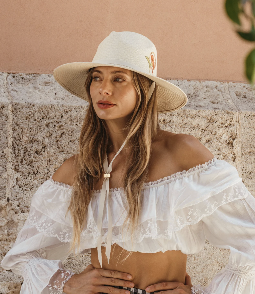 Freya- Trumpet Hand Woven Panama Hat with Embroidered Flower