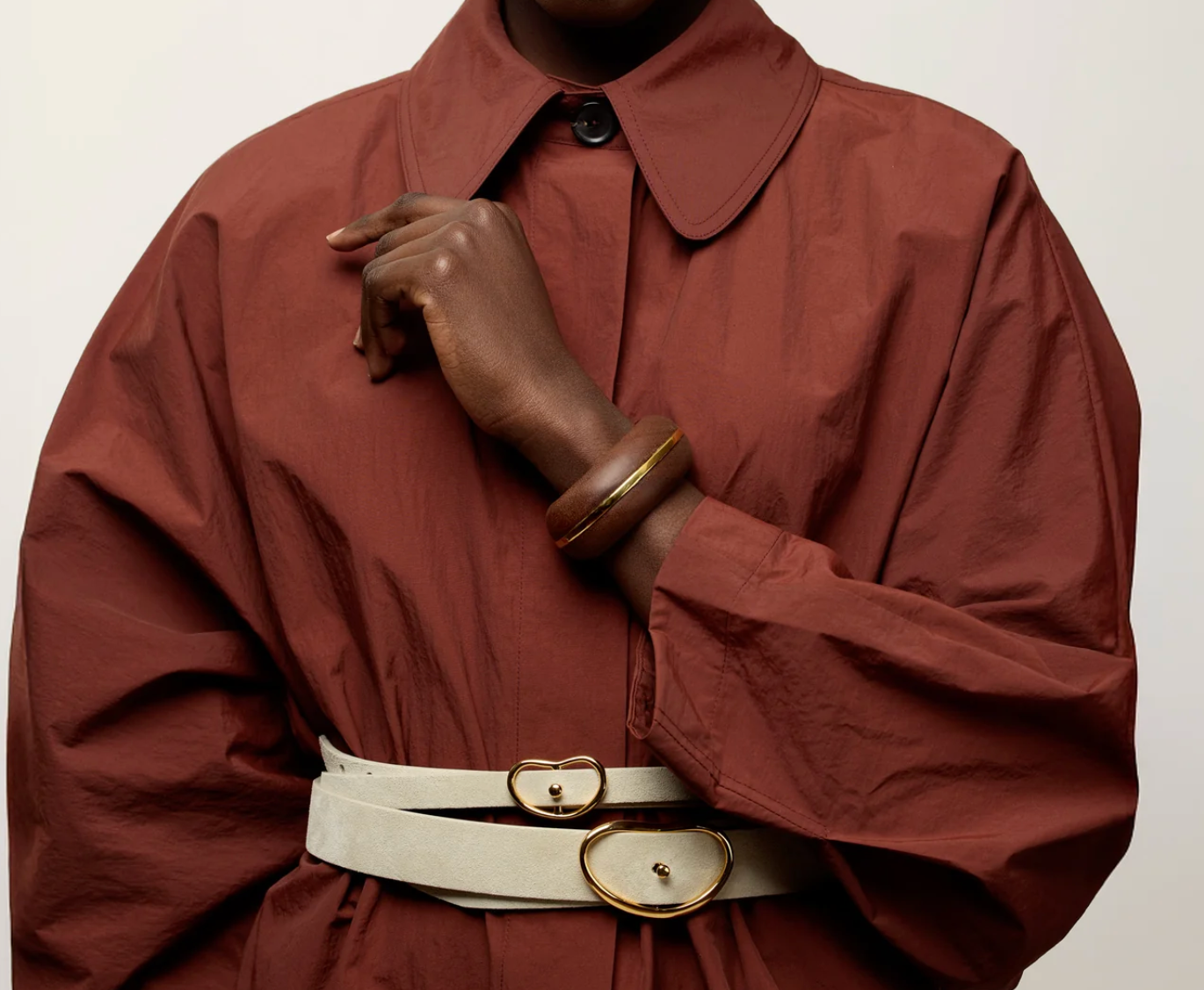 Lizzie Fortunato- Wide Georgia Belt in Light Stone Suede