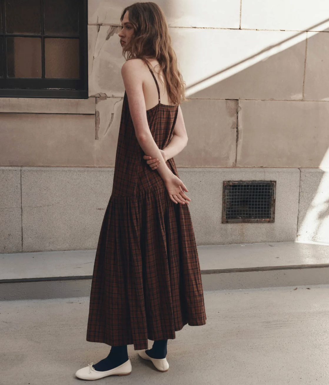 The Great. The Drop Waist Dress in Woodcrest Plaid