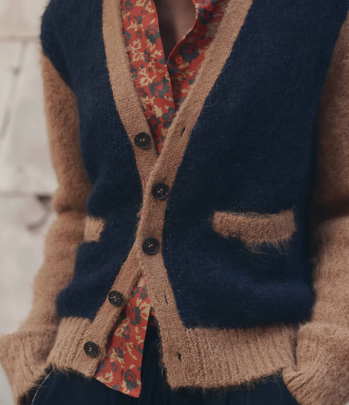 The Great. The Wellington Cardigan in Navy and Tan