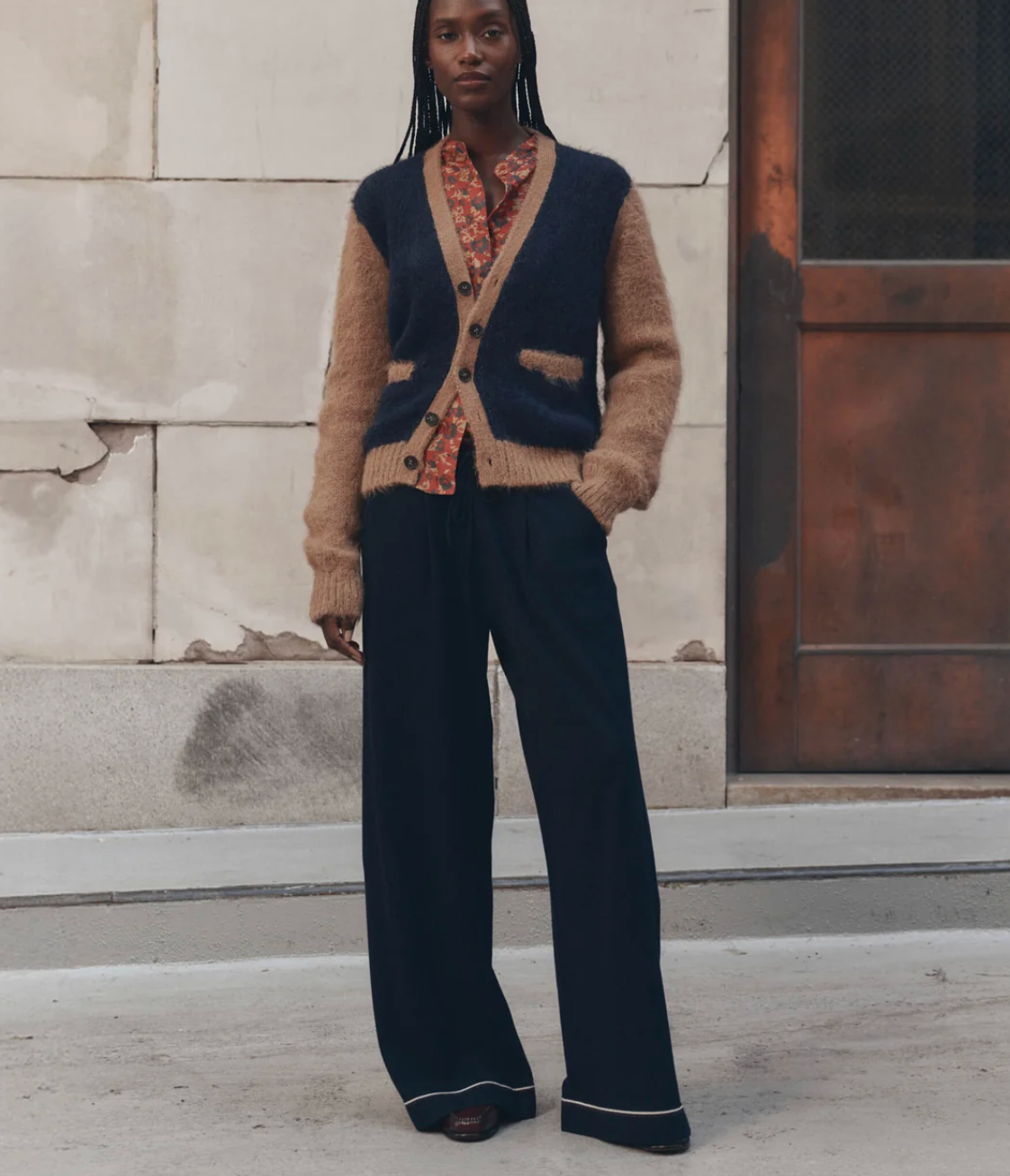 The Great. The Wellington Cardigan in Navy and Tan