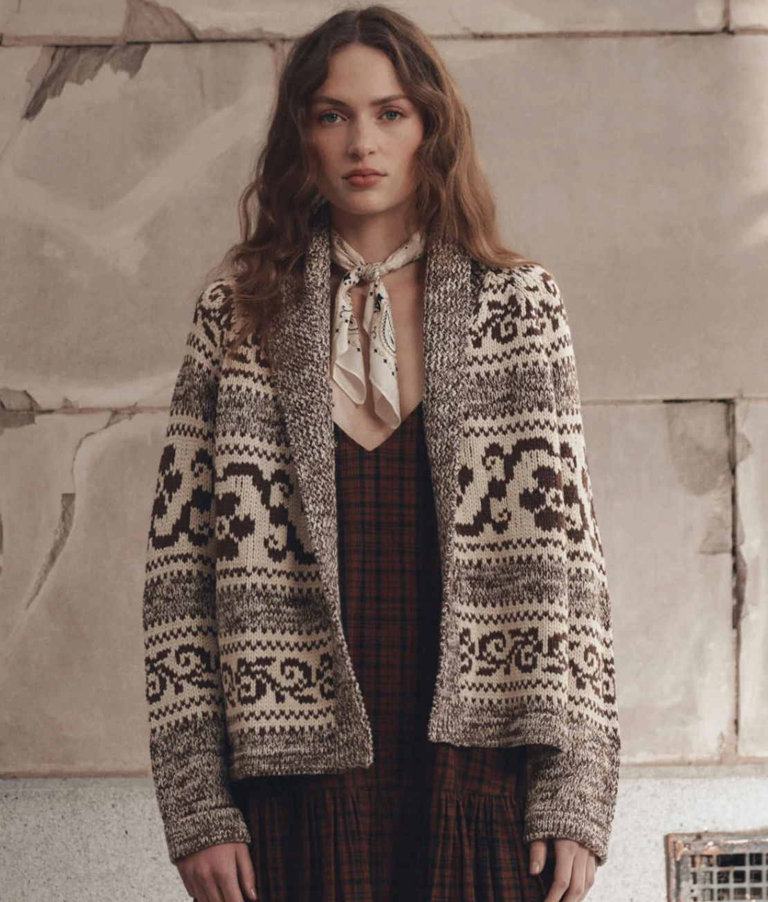 The Nordic Flower Lodge Cardigan in Marled Chestnut
