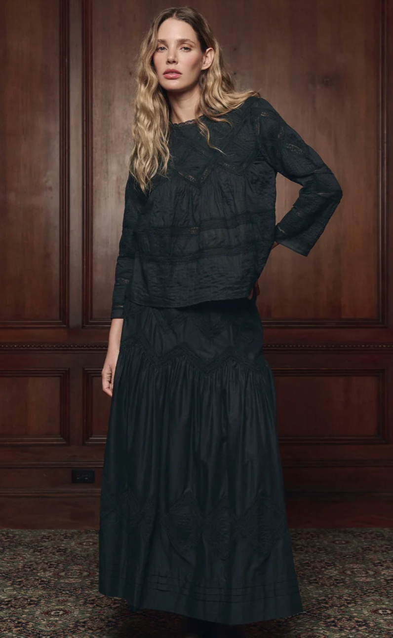 The Great. The Lattice Victorian Skirt in Black