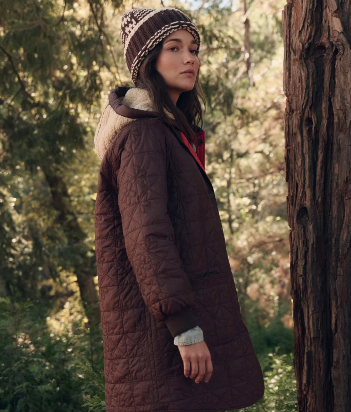 The Great. The Reversible Sawyer Puffer in Brown & Poppy