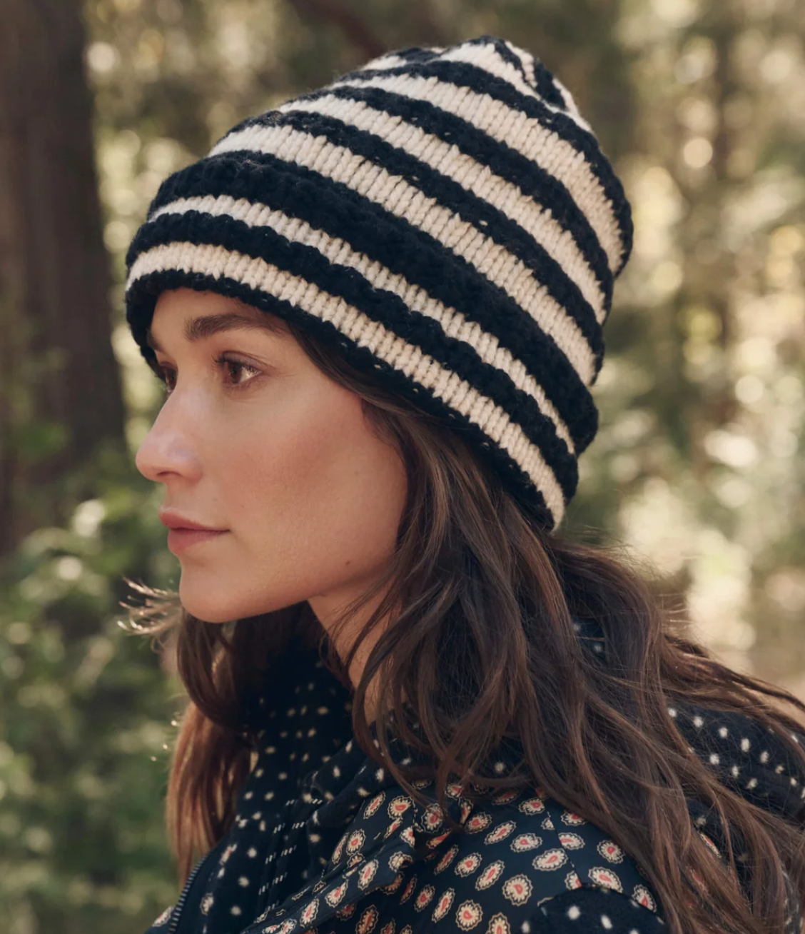The Great. The Stripe Beanie in Black & Cream Stripe
