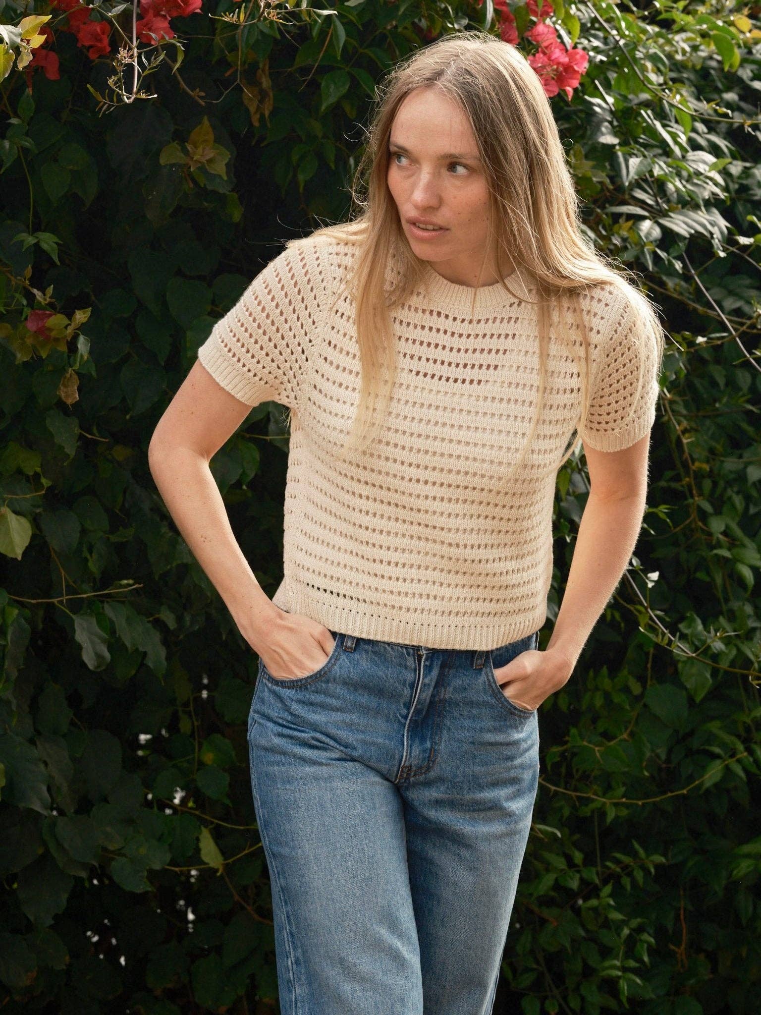 Mollusk- Open Knit Tee in Natural
