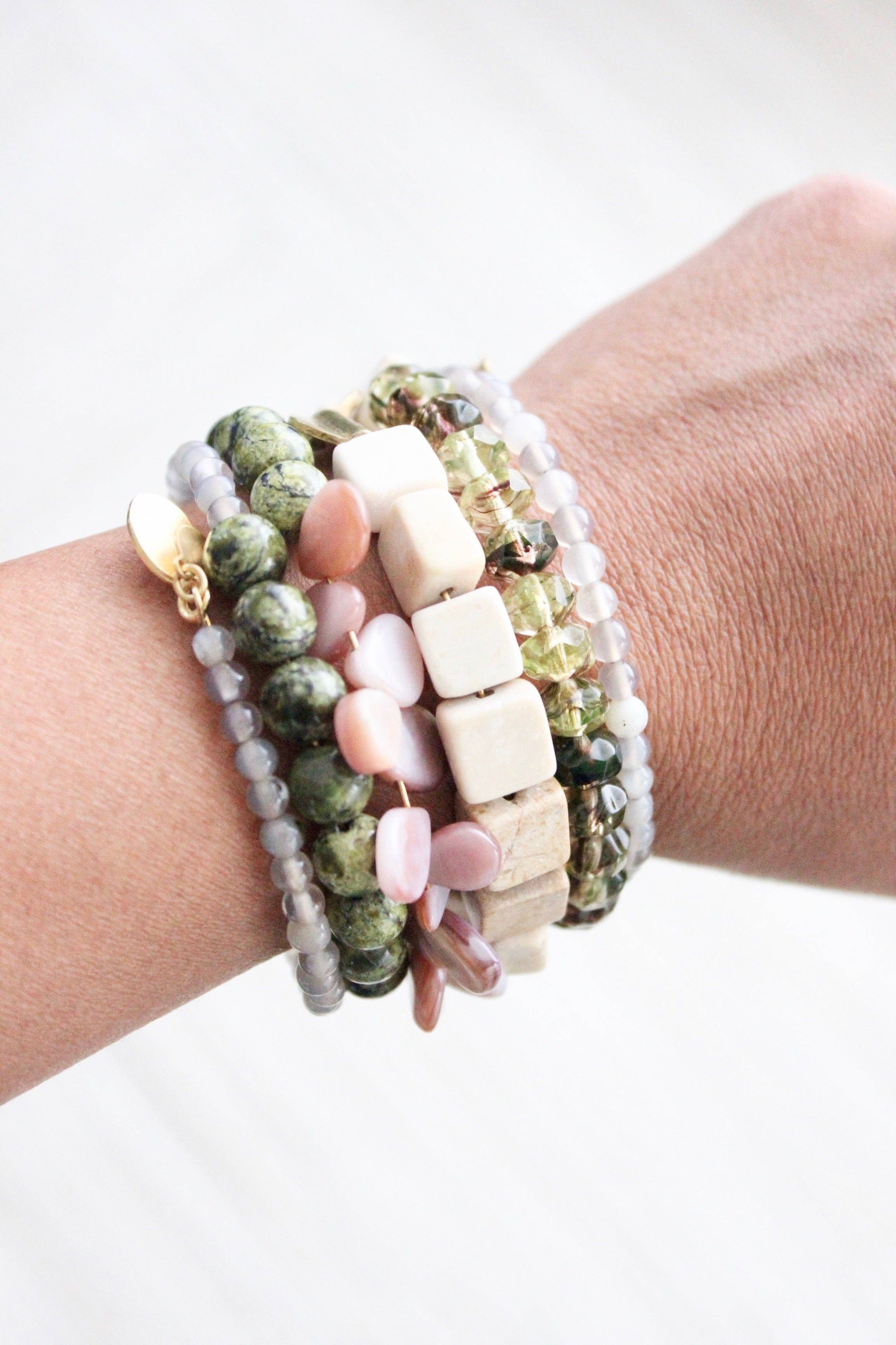 Green and pink wrap bracelet