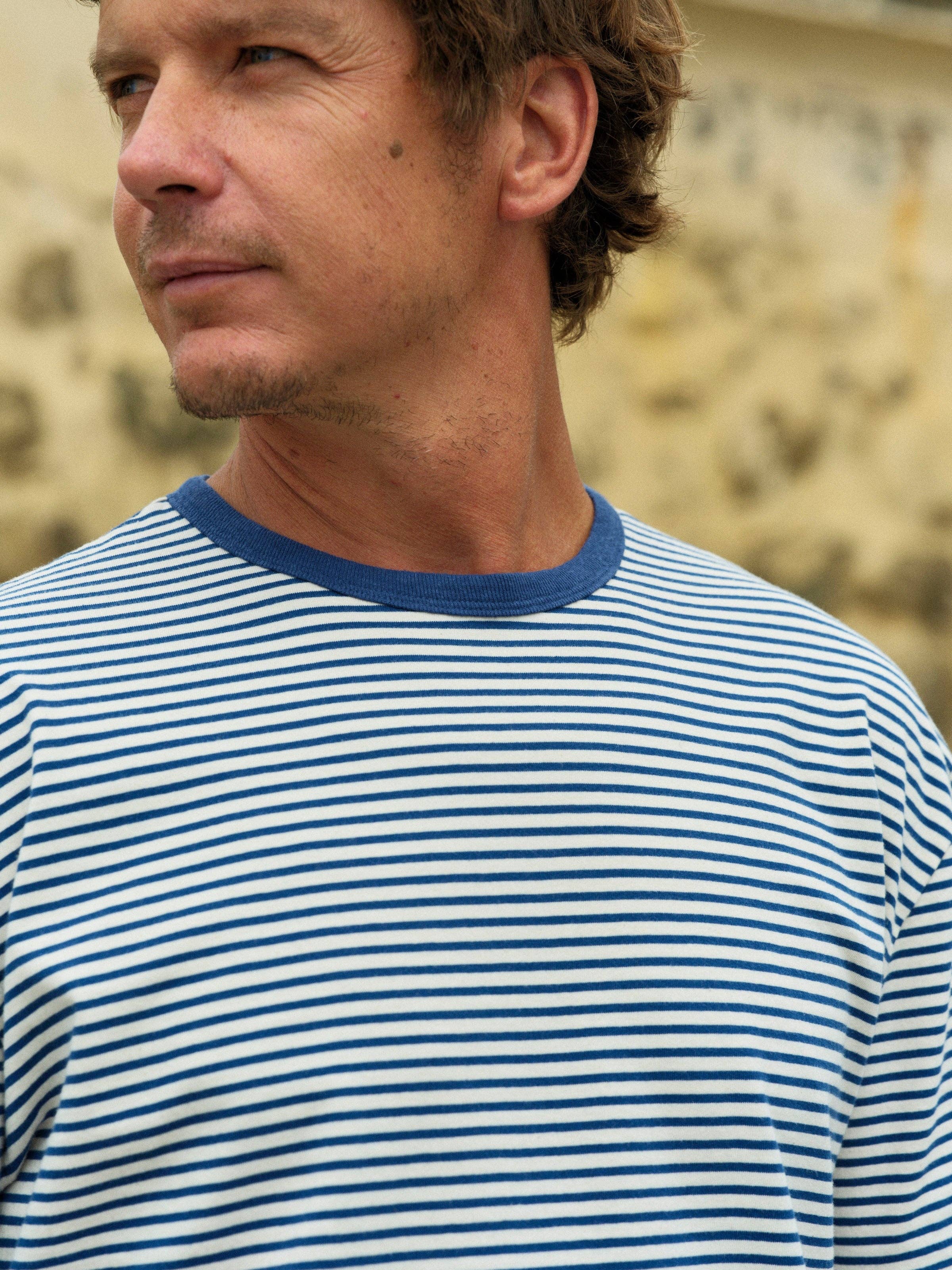 Mollusk- Striped Heavy Tee in Natural/ Indigo